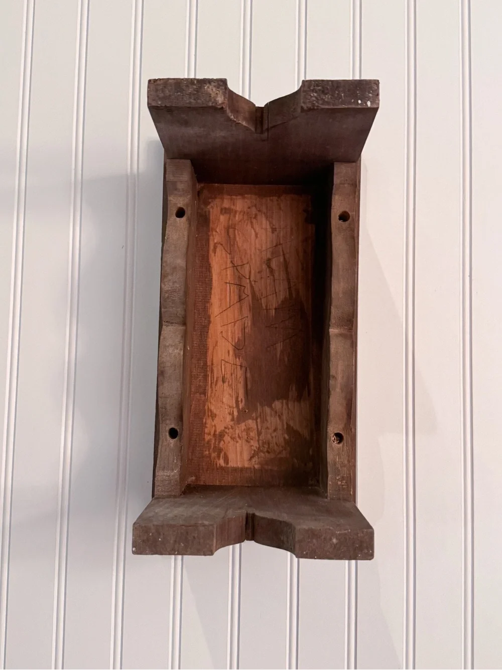Vintage Weathered Wood Riser with Scalloped Apron | Rustic Display Stand
